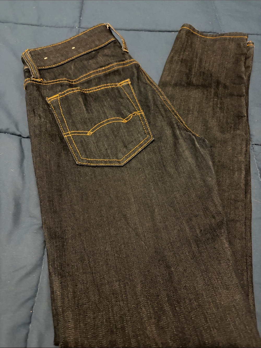 American Eagle Outfitters Men's Skinny Jeans - Dark Indigo with Gold Stitching